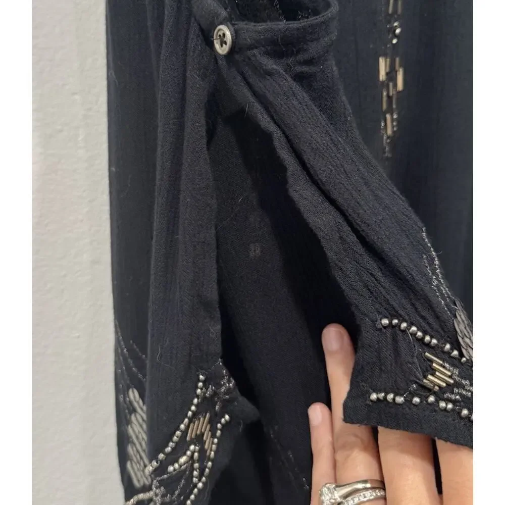 Free People Beaded Sequin Open Side Crop‎ Top Festival Boho Western Goddess XS
